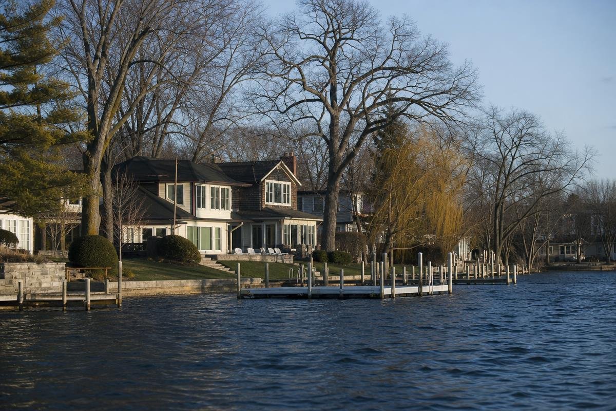 Fox Lake waterfront home viewed from the lake