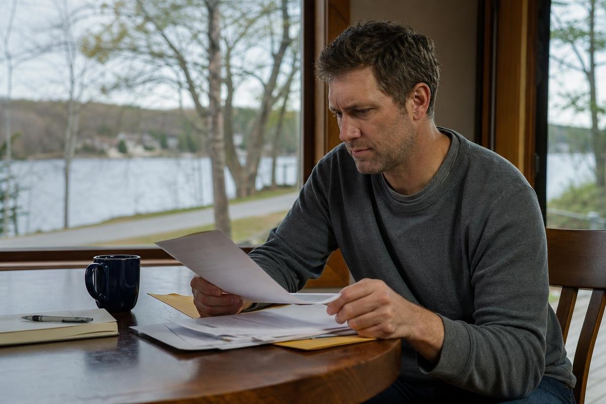 Fox Lake driver reviewing car insurance paperwork at home