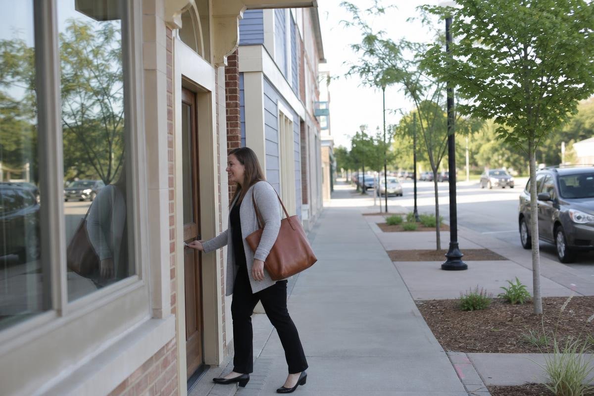 Driver entering a local insurance office